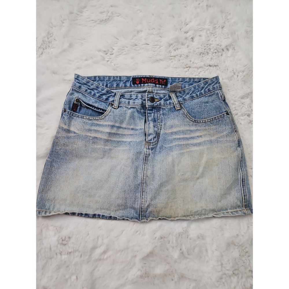 VTG Mudd Yo! Denim Mini Skirt Size 11 Y2K Light Wash Jean Skirt 2000s Aesthetic